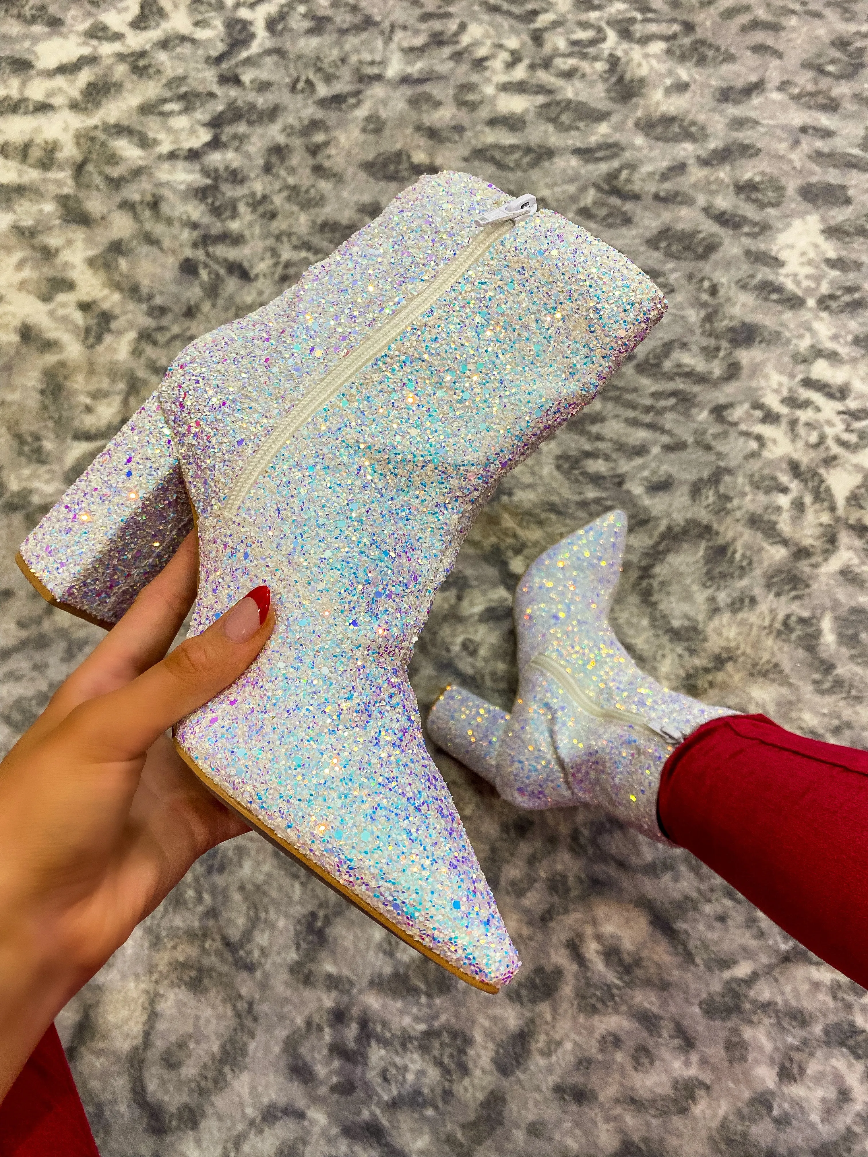 Feel The Glam Unicorn White Iridescent Glitter Booties