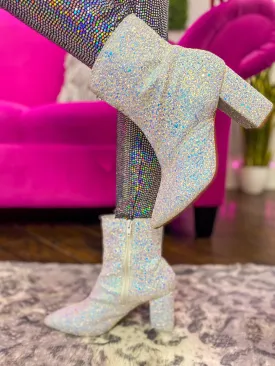 Feel The Glam Unicorn White Iridescent Glitter Booties