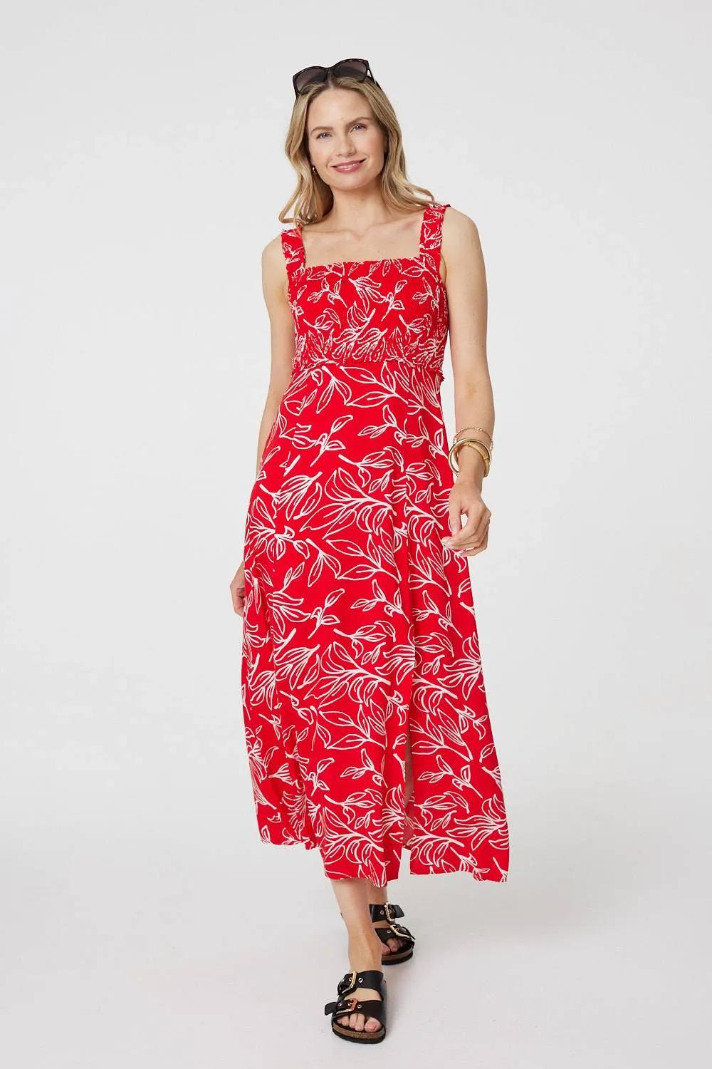 Floral Square Neck Midi Sun Dress