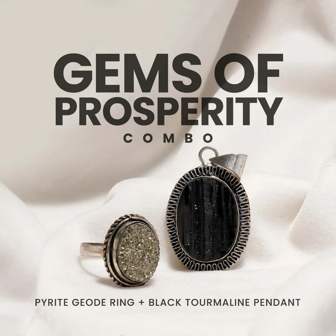 Gems Of Prosperity ( Pyrite Geode ring & Black Tourmaline Pendant (Without Chain) )