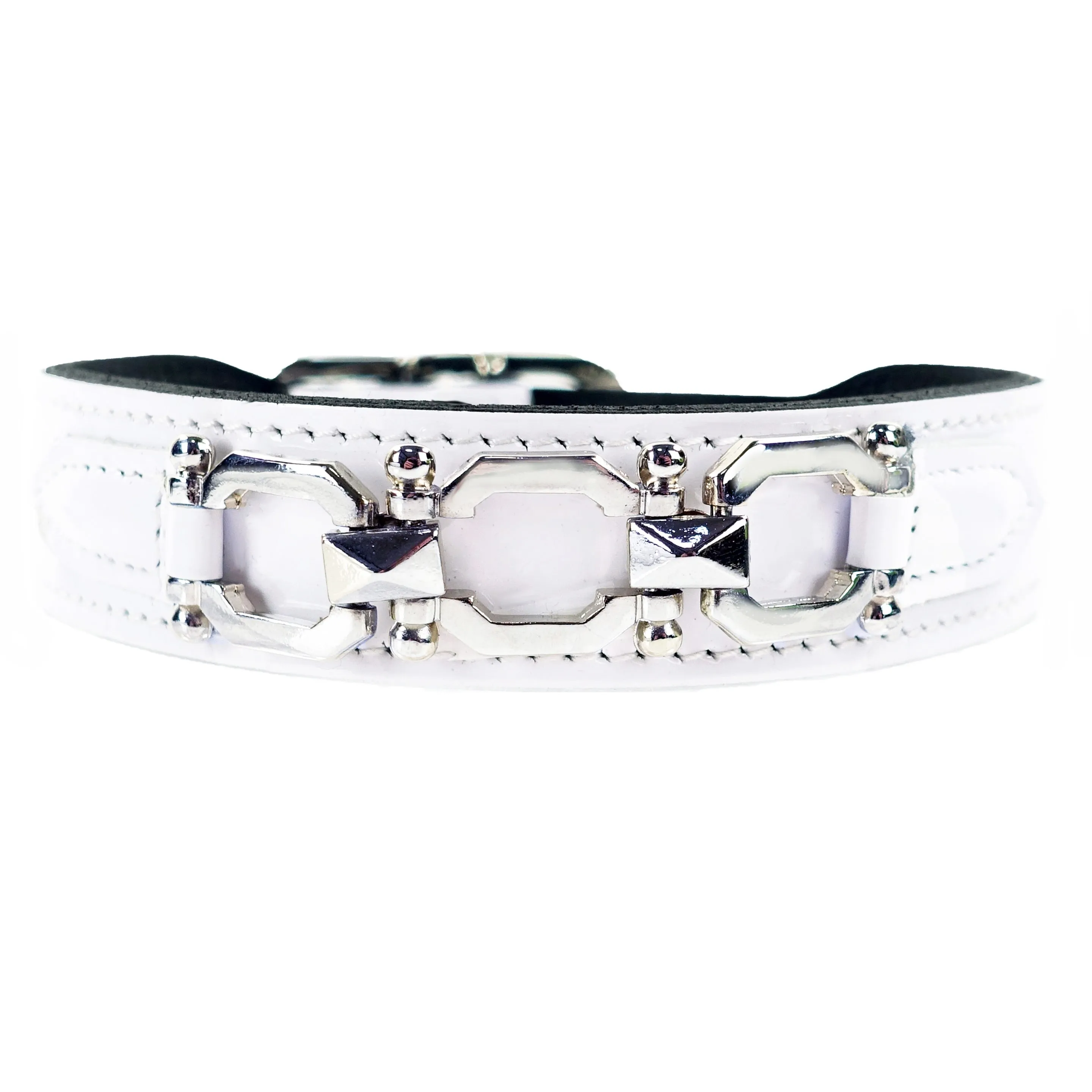 Georgia Rose Dog Collar in White Patent & Nickel