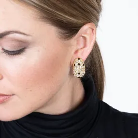 Gold, Crystal & Jet Pave Thumbnail Clip Earrings