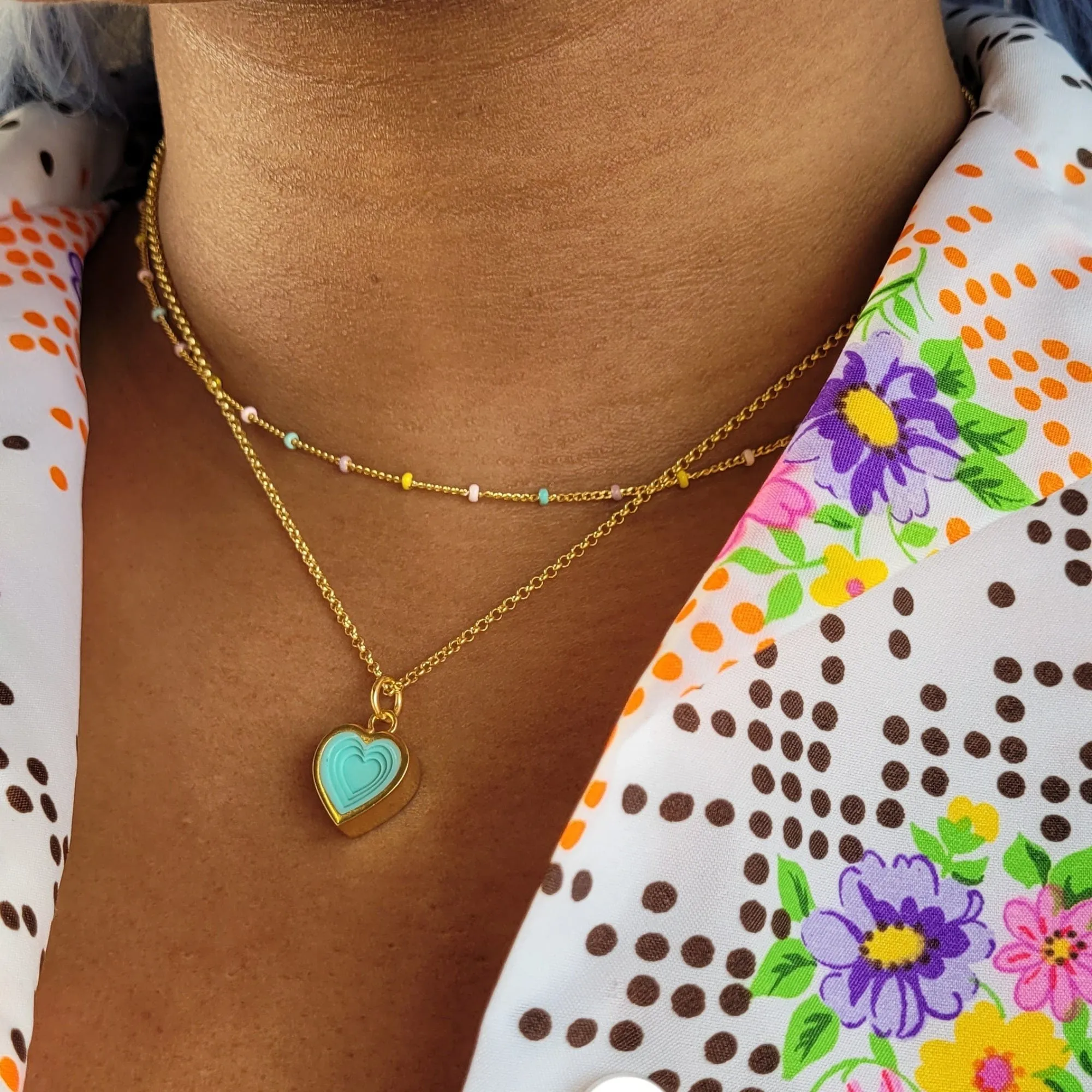 Gold Plated Geometric Turquoise Heart Charm Necklace