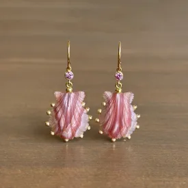 Hand Carved Laguna Agate Pink Sapphire Scallop Earrings