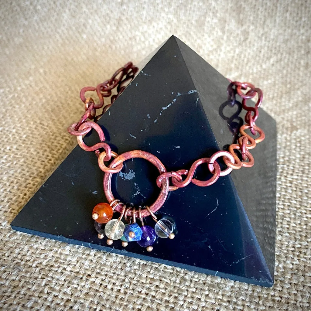 High Pyramid Copper Topper, Chakra Gemstones, Handmade Pure Copper Chain