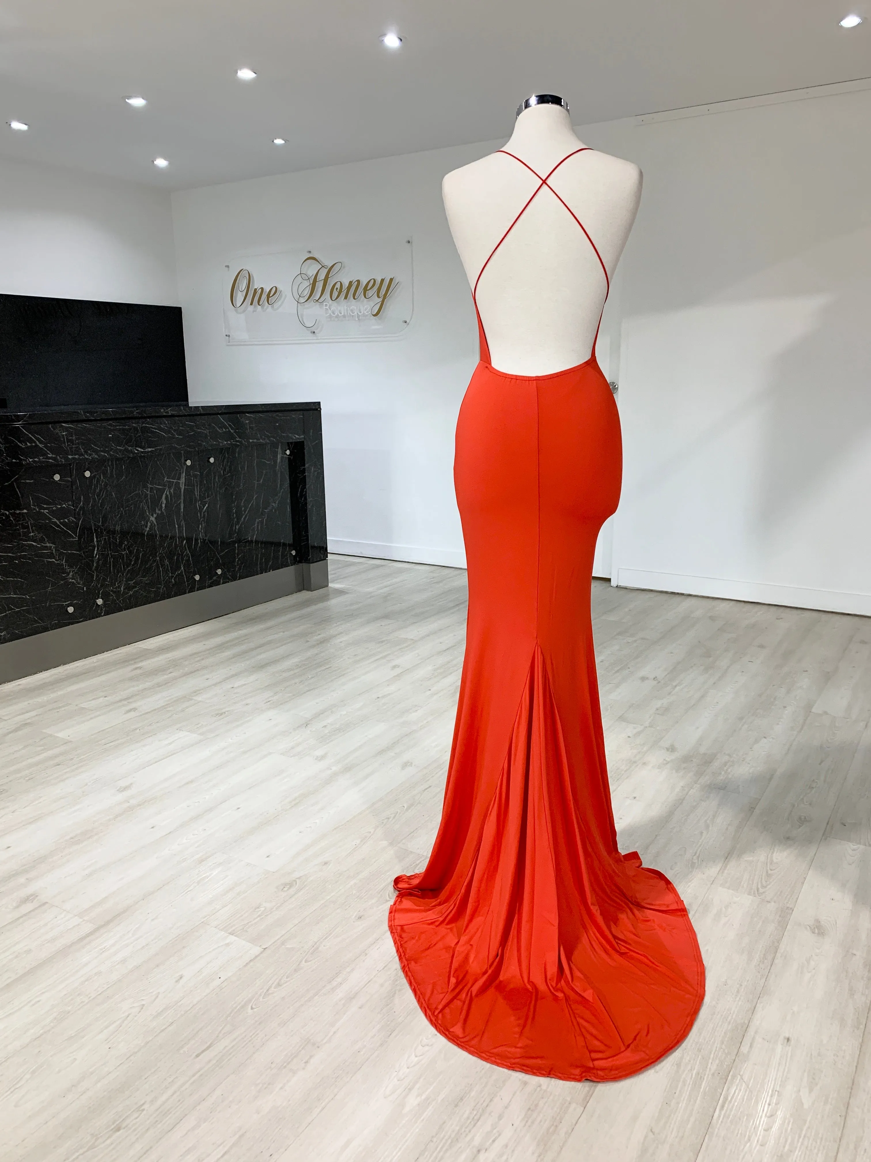 Honey Couture CIARA Red Low Back Formal Dress