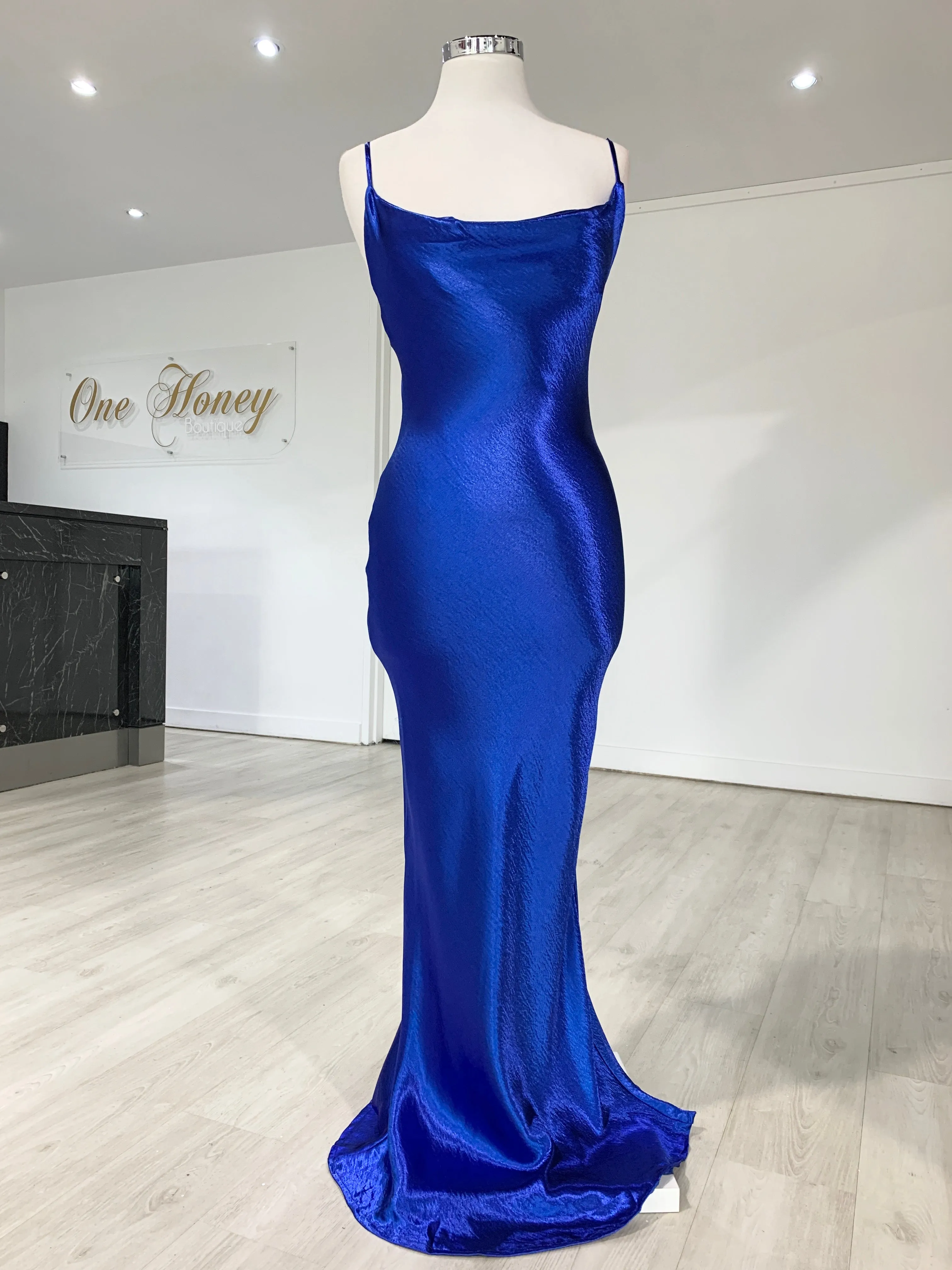 Honey Couture EVELYN Blue Silky Slip Formal Dress