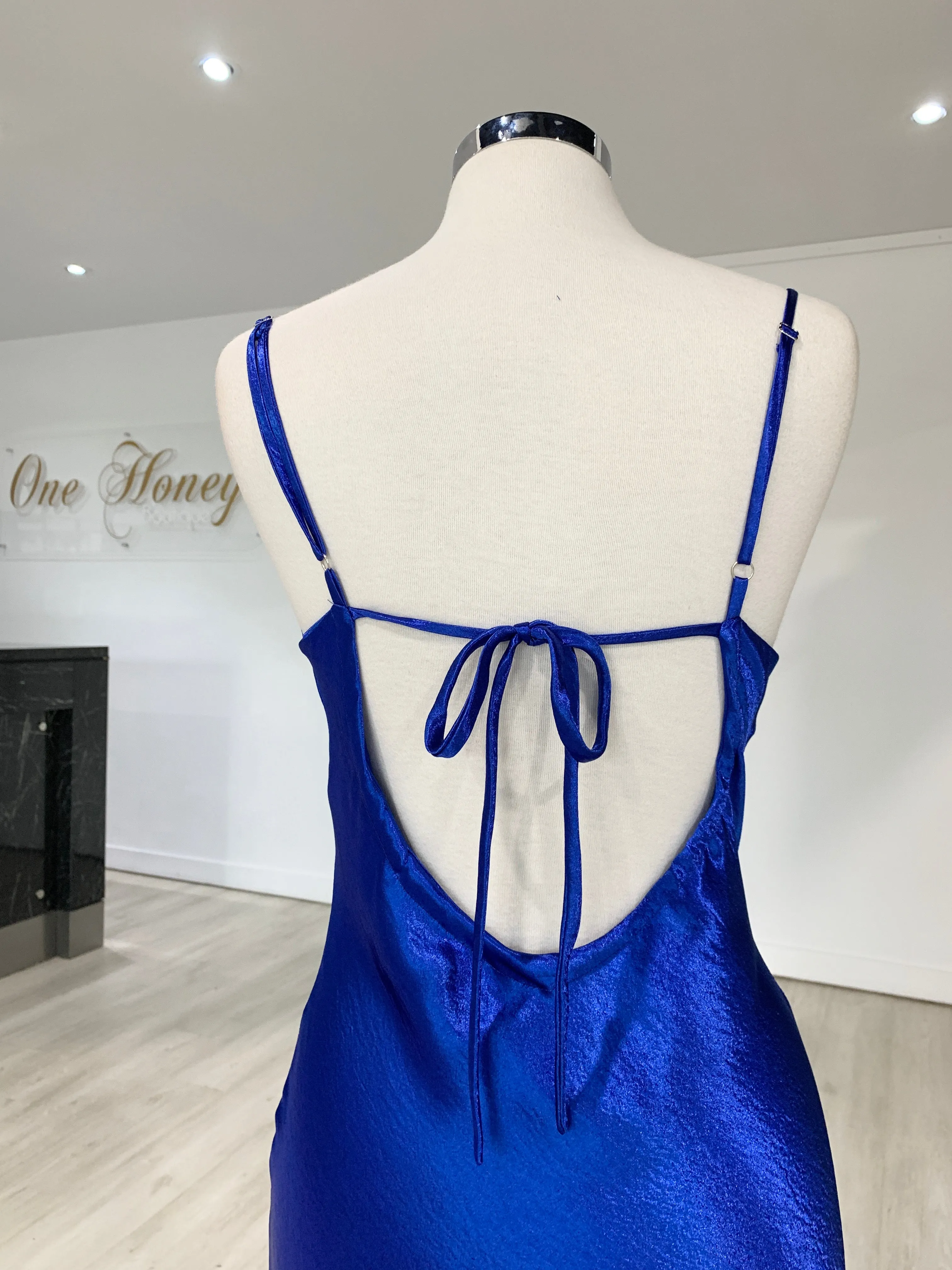 Honey Couture EVELYN Blue Silky Slip Formal Dress