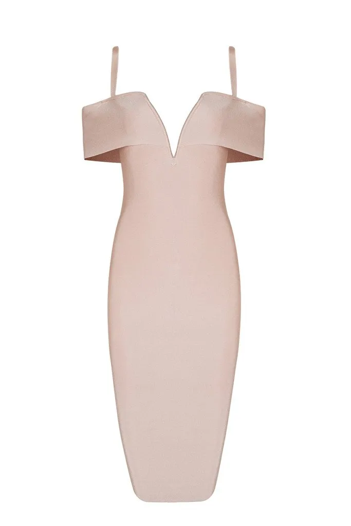 Honey Couture SETH Apricot Pink Thin Strap Midi Bandage Dress