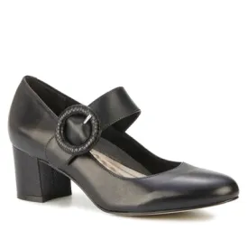 Jackie Pump: Black Leather with Snakeskin I Walking Cradle