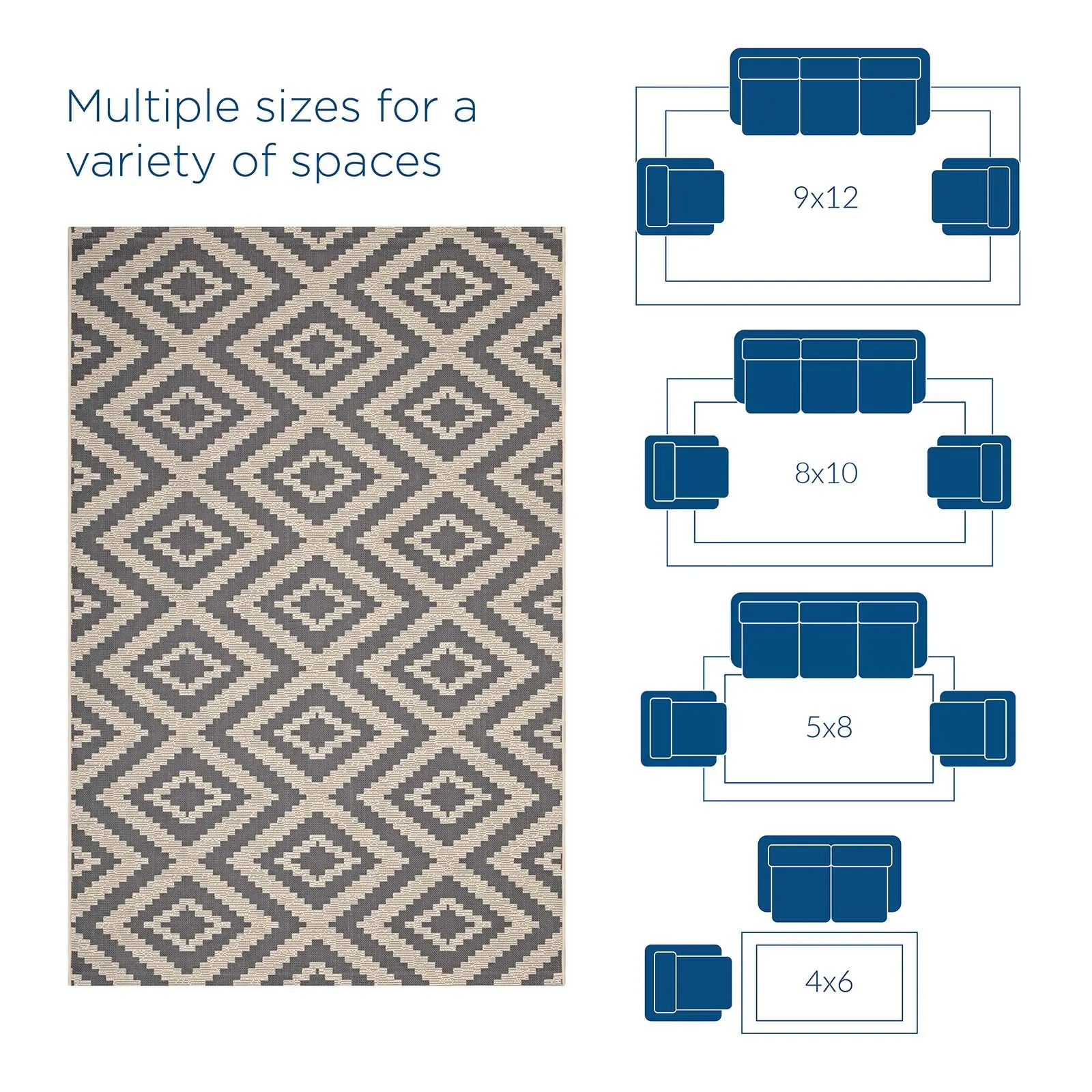 Jagged Geometric Diamond Trellis Indoor and Outdoor Area Rug