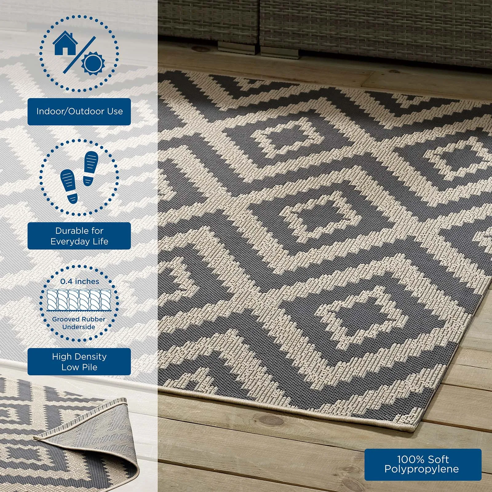 Jagged Geometric Diamond Trellis Indoor and Outdoor Area Rug