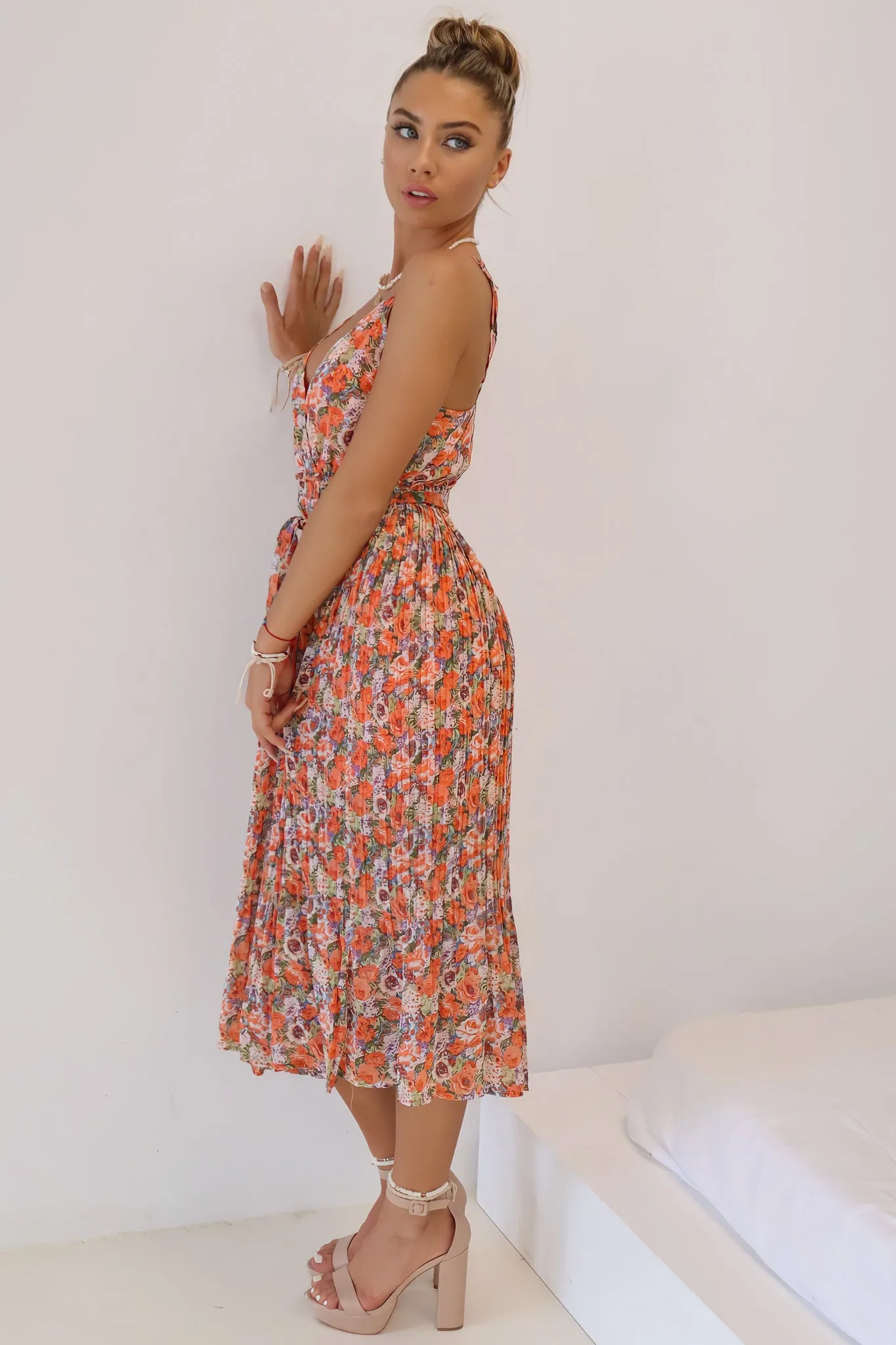 Jamie Midi Dress - Orange Floral