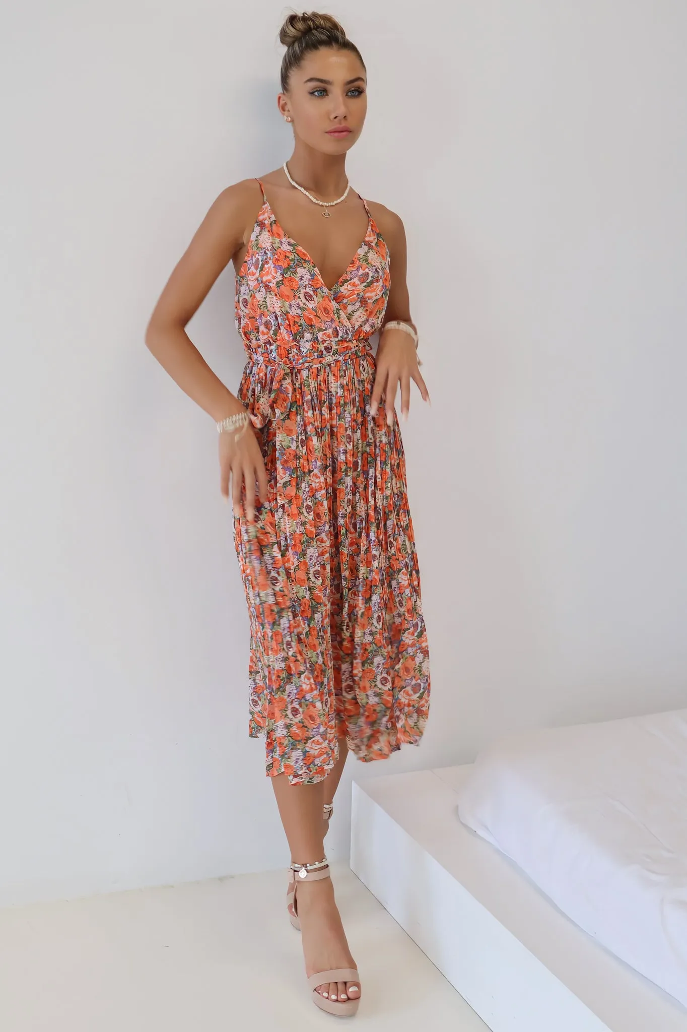 Jamie Midi Dress - Orange Floral