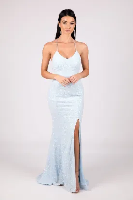 Jaylah Side Slit Sequin Gown - Baby Blue (XS - Clearance Sale)