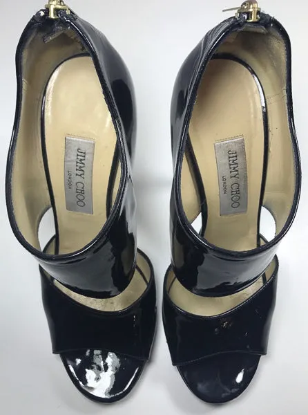 JIMMY CHOO "Private" Patent Leather Open Toe Heel with Back Zipper Size 39