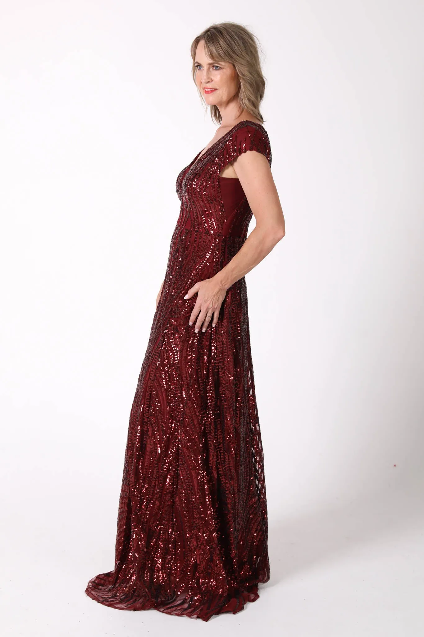 Joselyn Sequin Maxi Dress - Wine (S & 3XL - Clearance Sale)