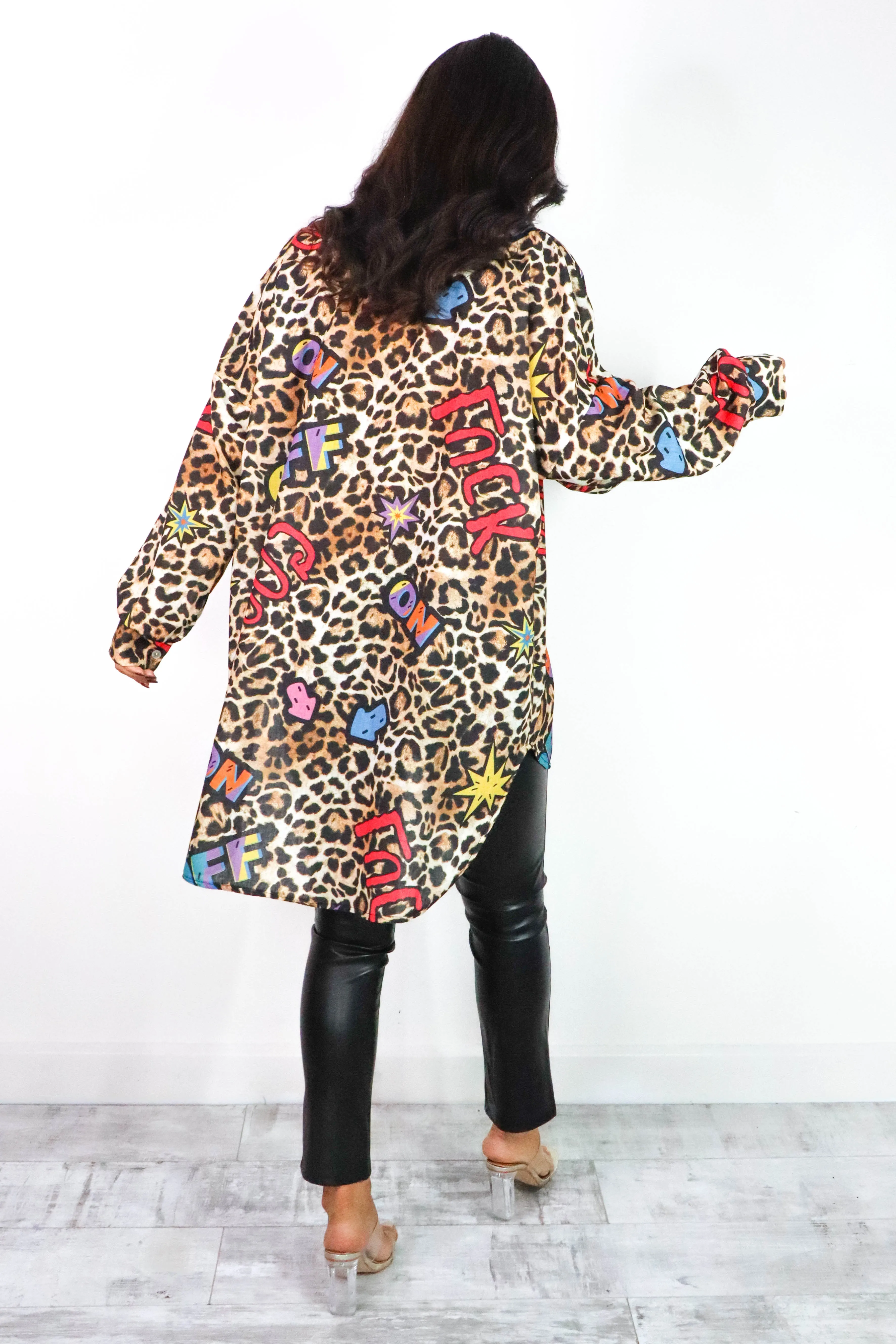 Keep Her Tamed - Graphic Leopard Print Oversized Shirt