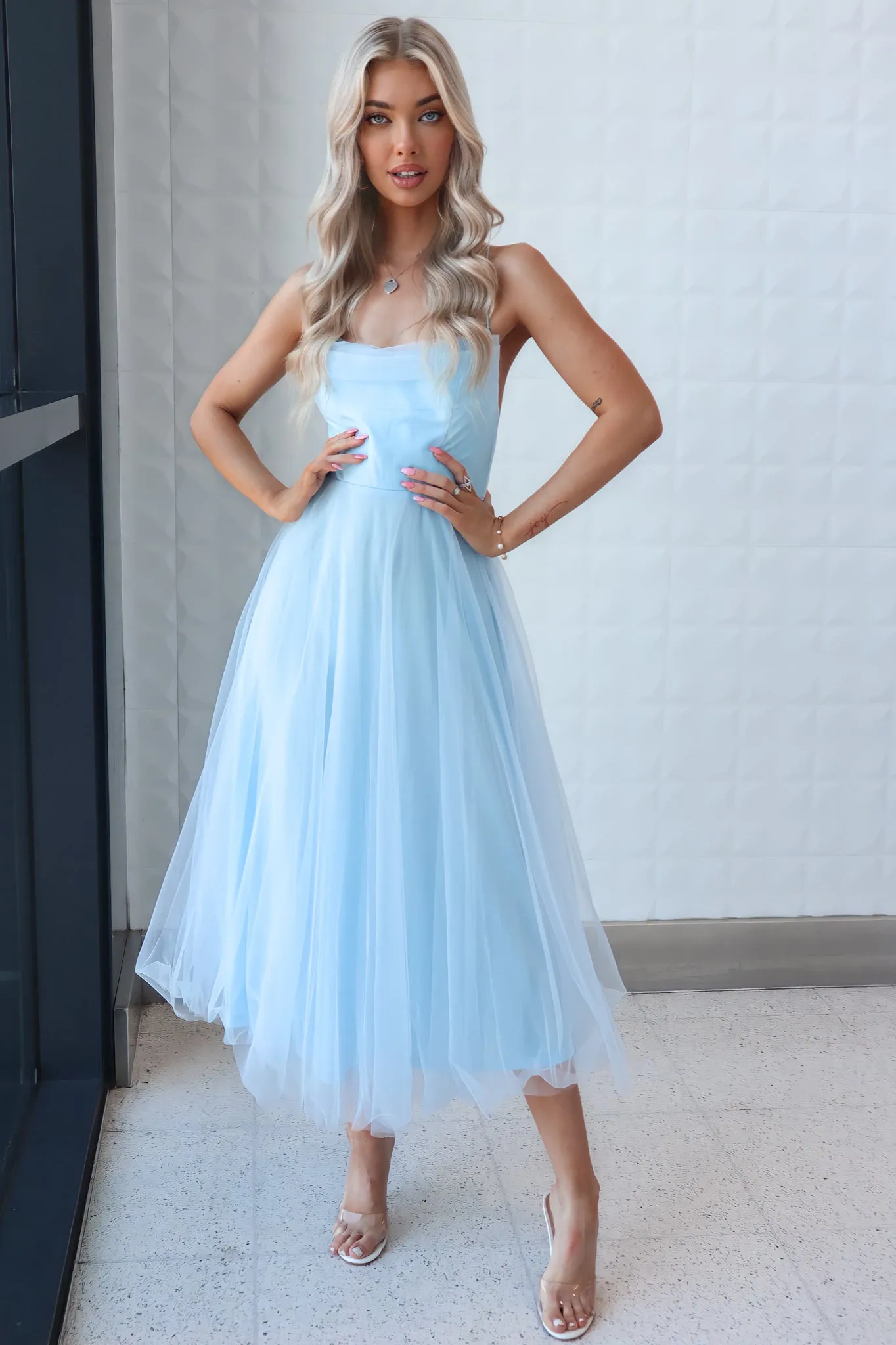 Latisha Tulle Midi Dress - Baby Blue