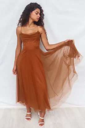 Latisha Tulle Midi Dress - Brown