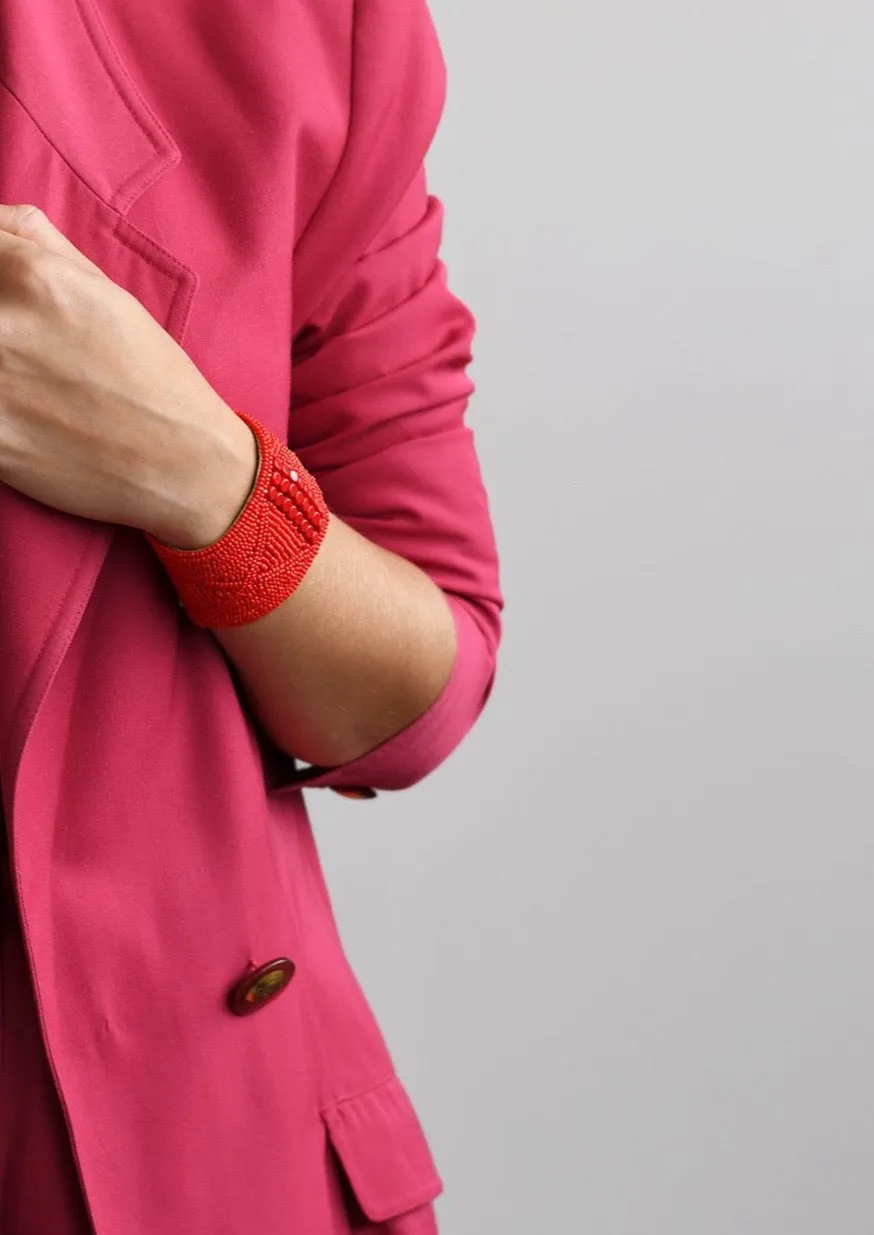 Leather Bracelet Cuff - RED