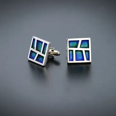 Linear outline shapes silver and enamel cufflinks