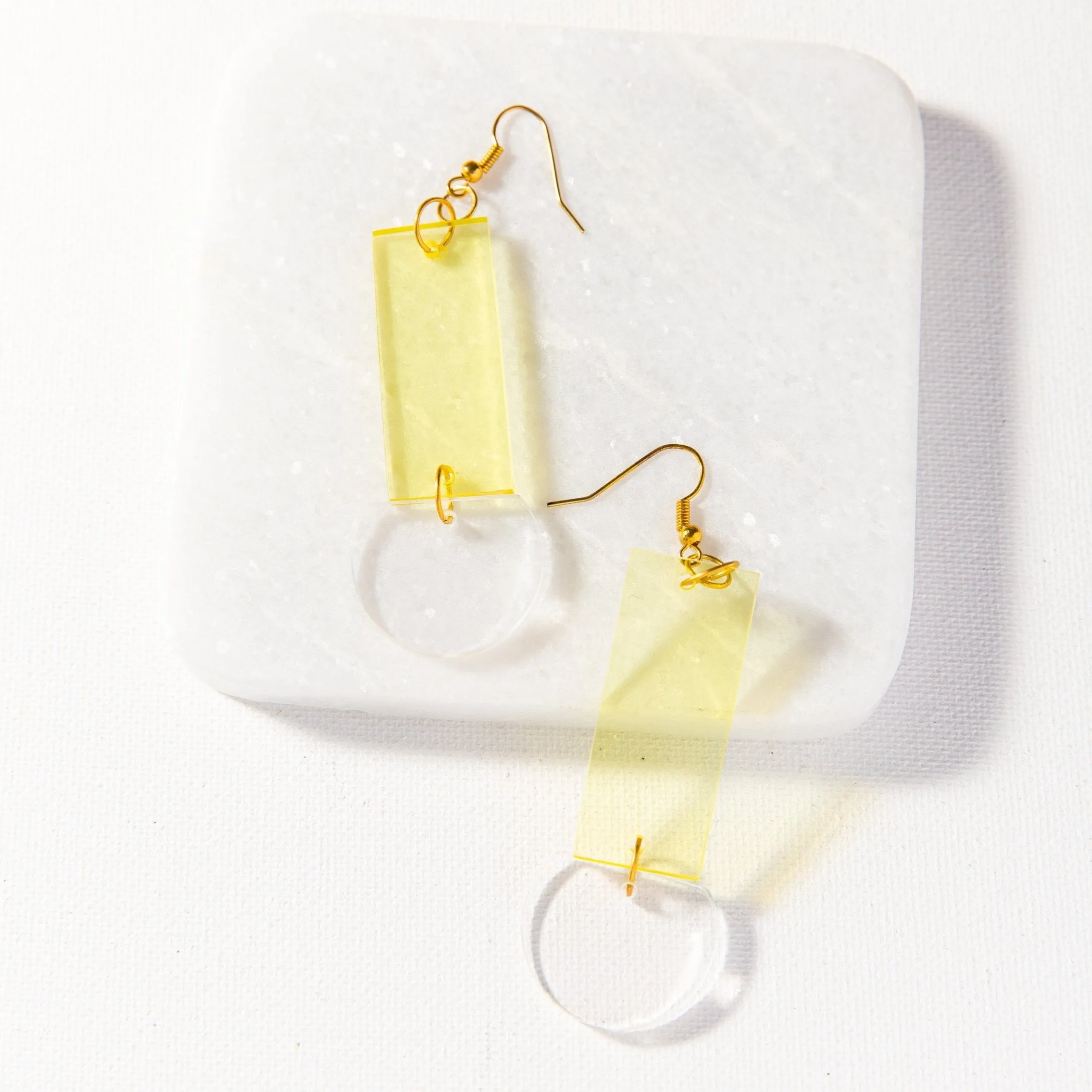 Lucite Rectangle Drop Earrings in Yellow