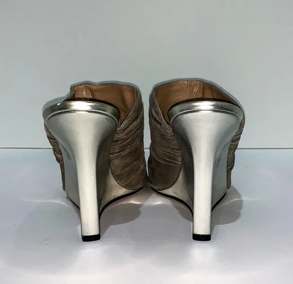 MANOLO BLAHNIK Silver Suede Mules Size 38 1/2