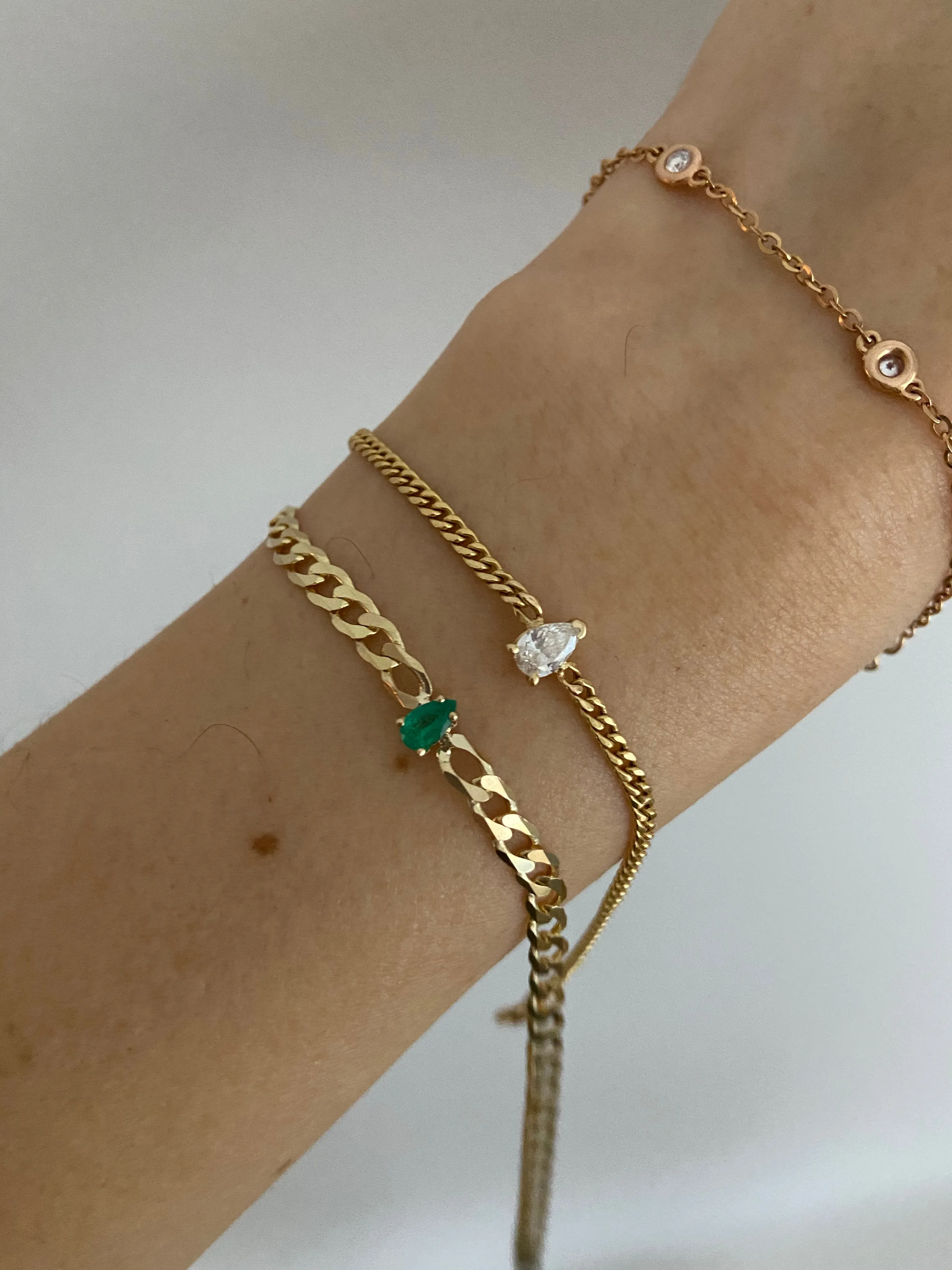 Medium Curb Bracelet with Emerald Teardrop