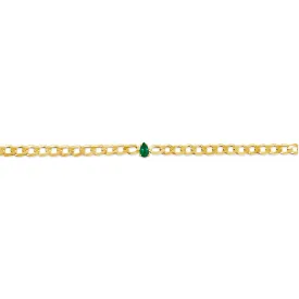 Medium Curb Bracelet with Emerald Teardrop