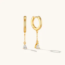 Midi Crystal Drop Hoop Earrings Gold