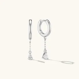 Midi Crystal Drop Hoop Earrings Silver