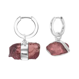 MINI ROUGH GEM - HOOP EARRINGS - GARNET - SILVER