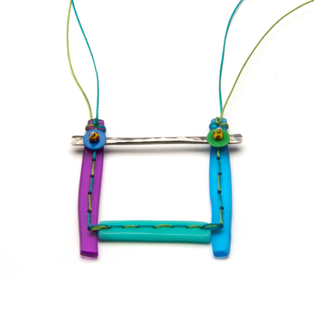 Multi Color Stitched Square Necklace