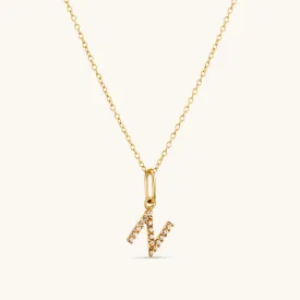 N Crystal Initial Necklace in Gold