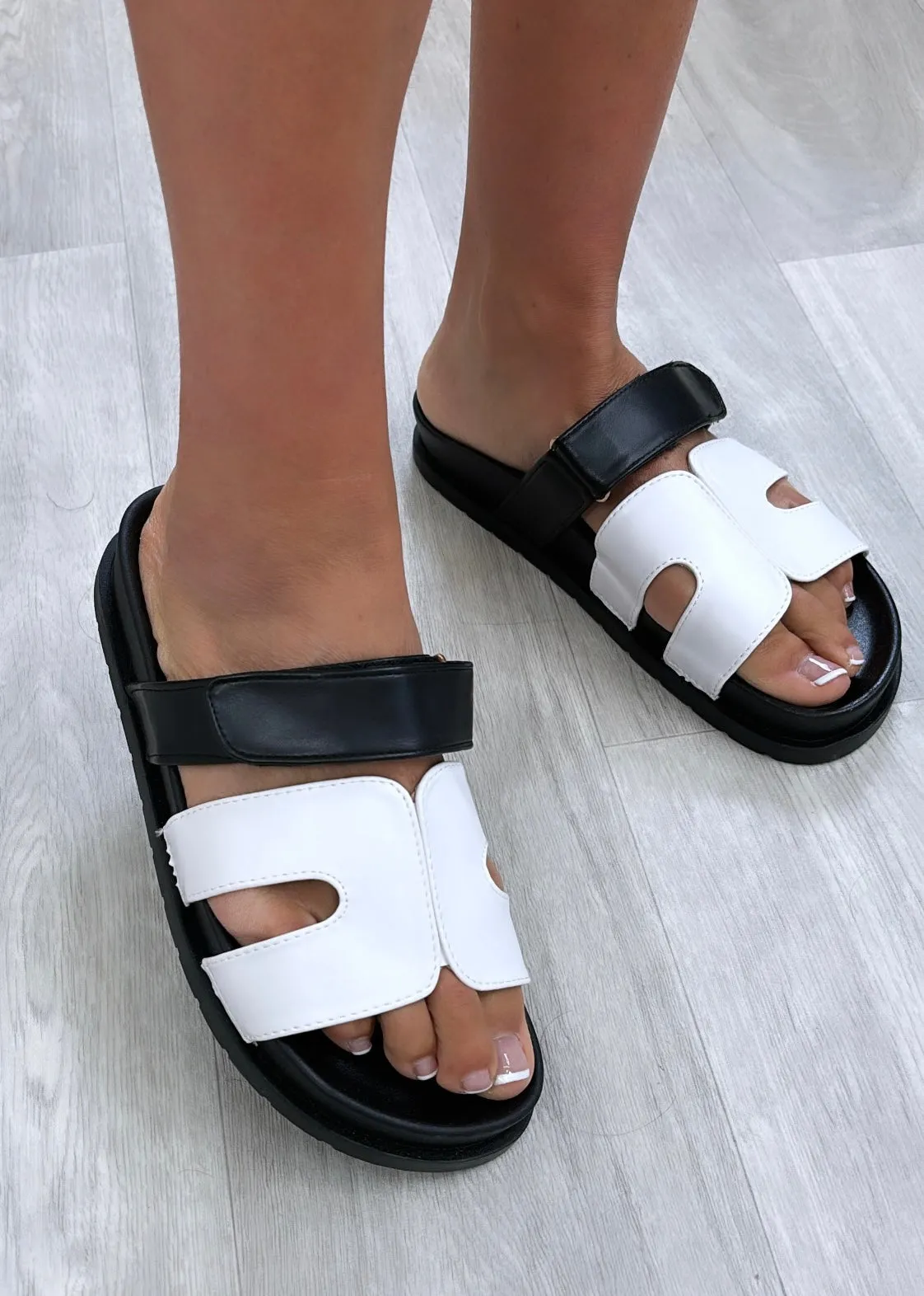 Nadia White Velcro Strap Sliders