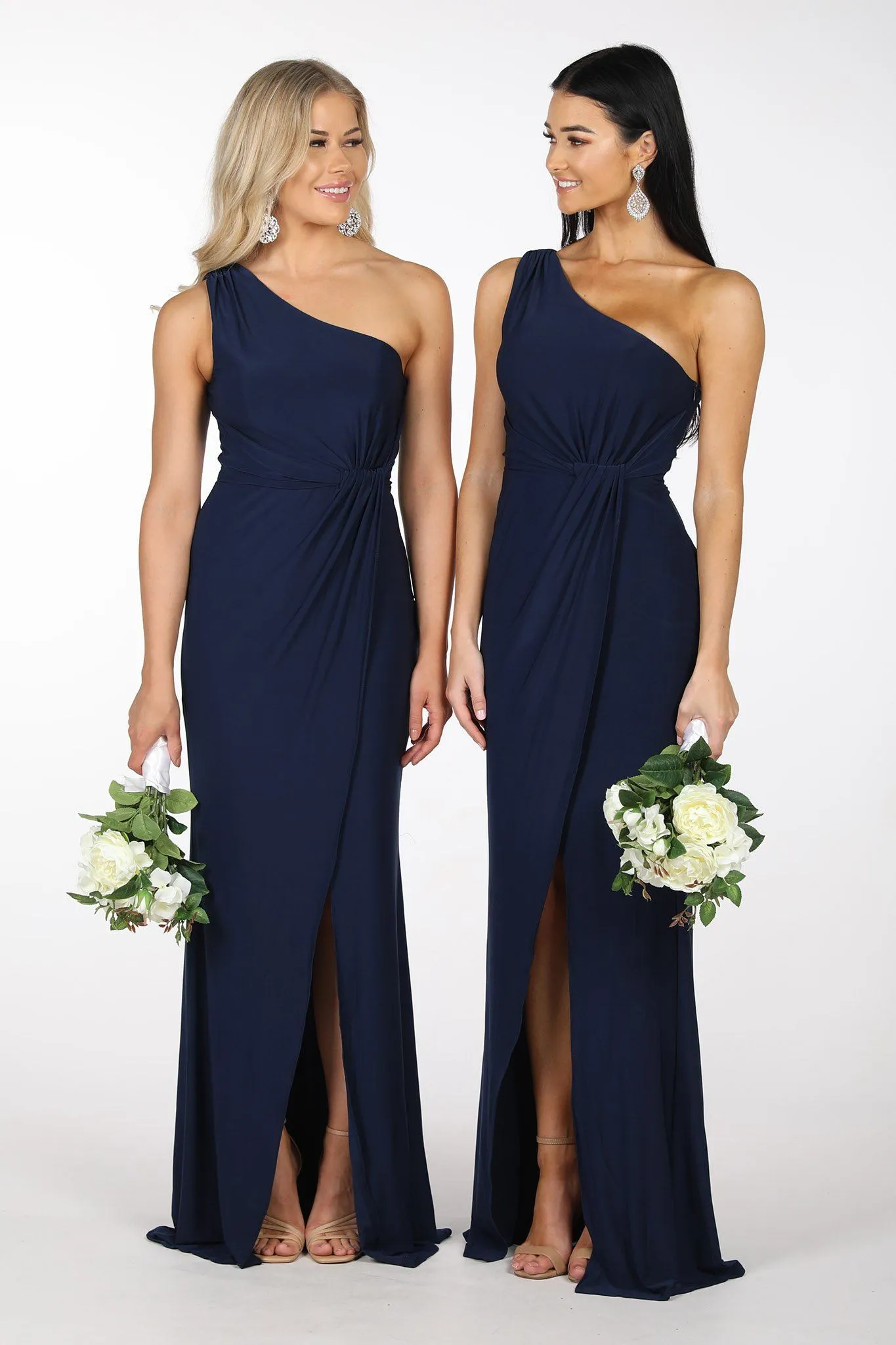 NELIA One Shoulder Maxi Column Dress - Navy