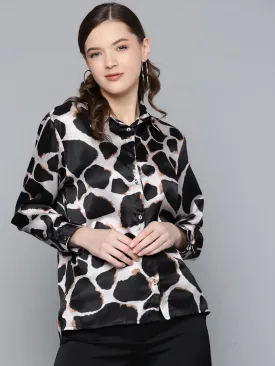 Nude Animal Print Satin Shirt