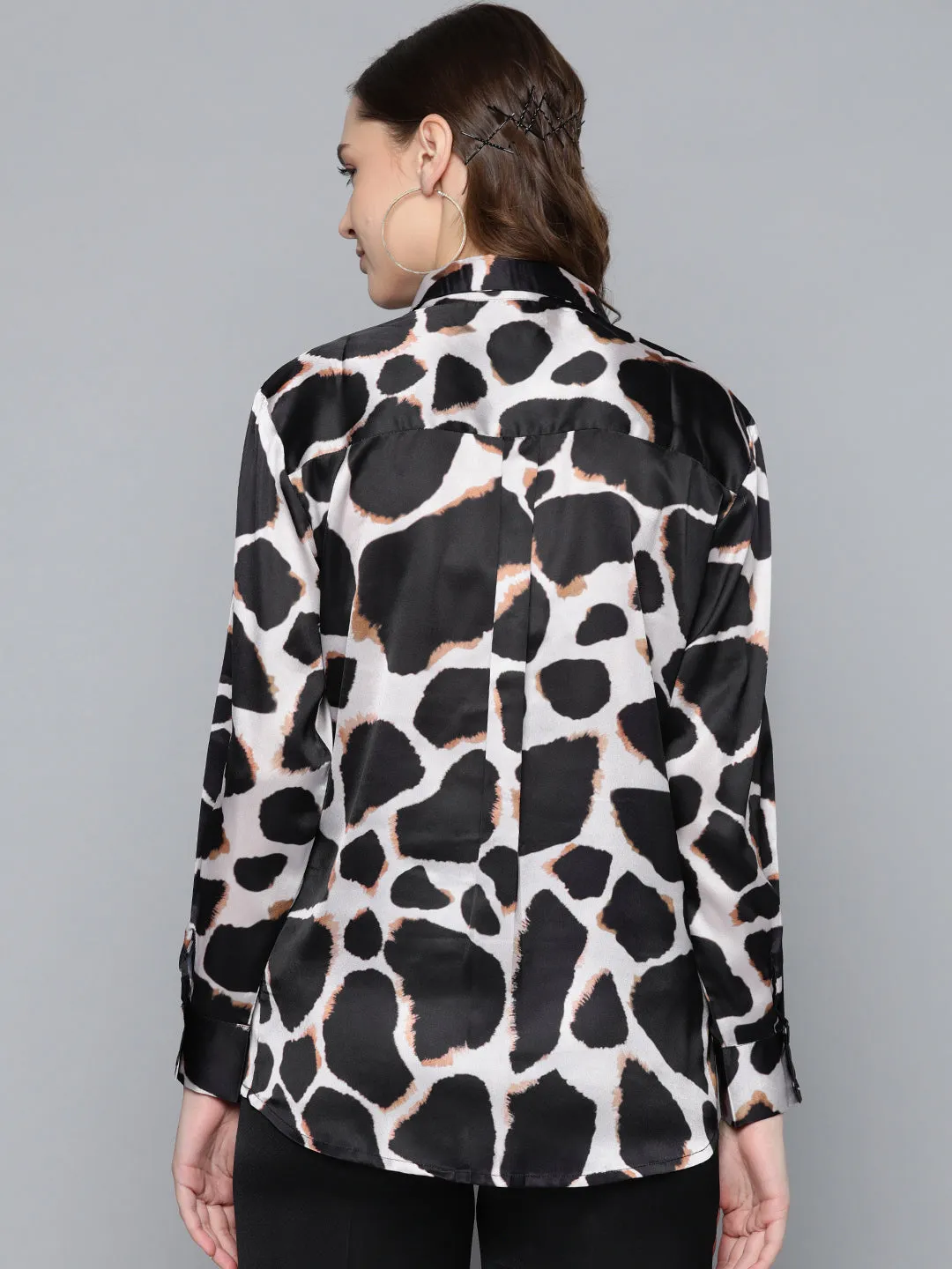 Nude Animal Print Satin Shirt