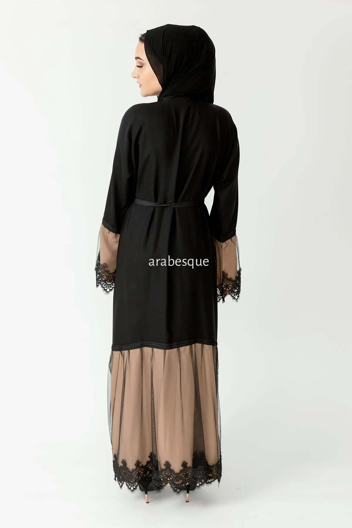 Open Abaya with Lace Detailing - 3 Colours