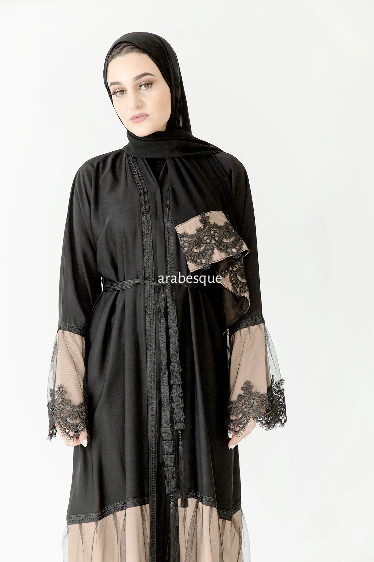 Open Abaya with Lace Detailing - 3 Colours