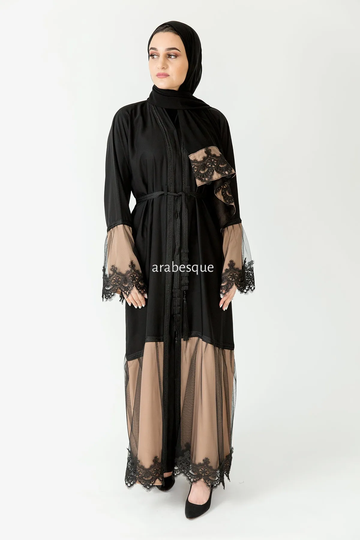 Open Abaya with Lace Detailing - 3 Colours