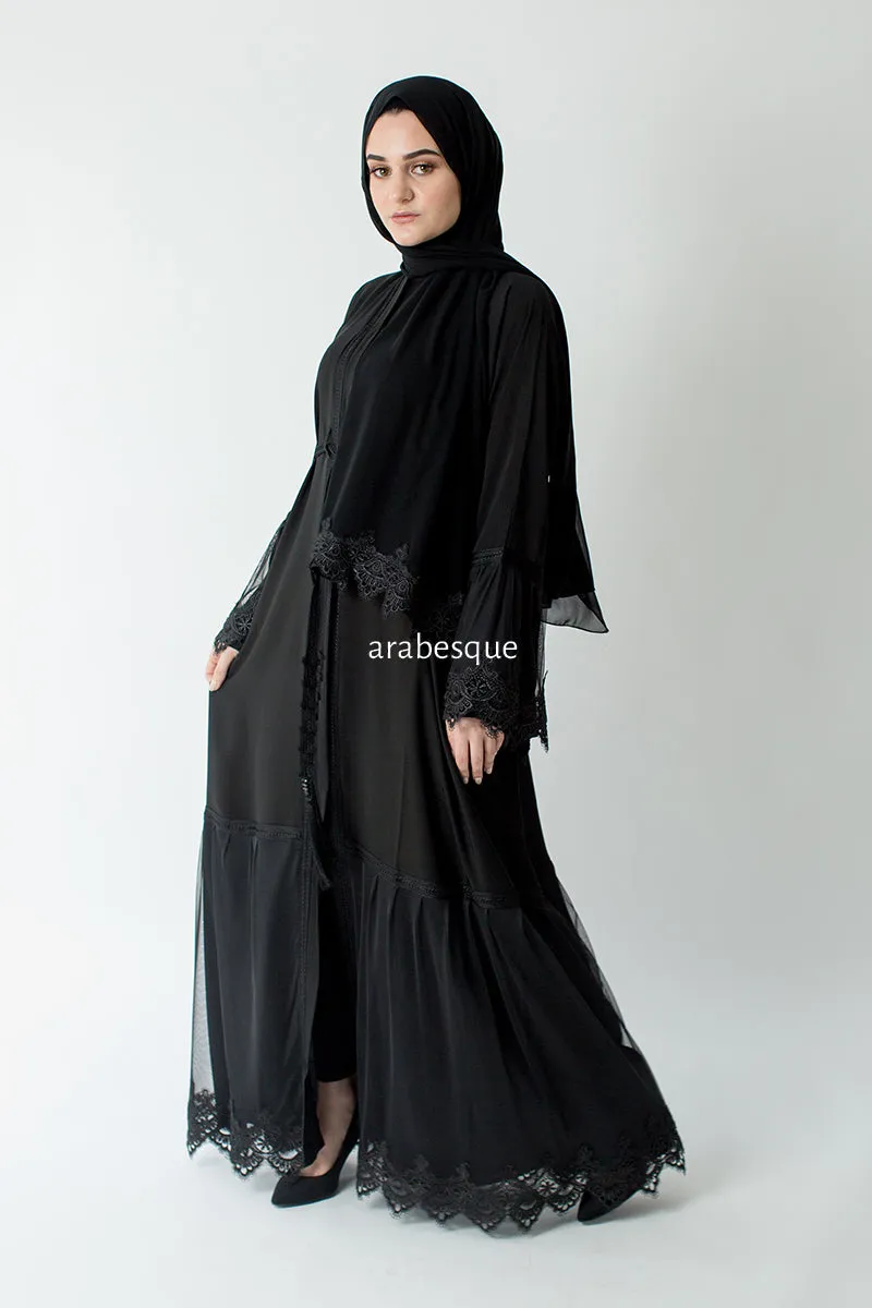 Open Abaya with Lace Detailing - 3 Colours