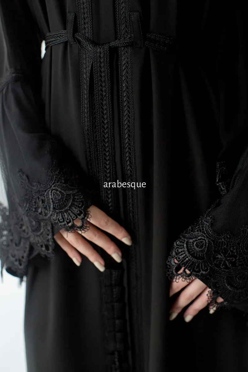 Open Abaya with Lace Detailing - 3 Colours