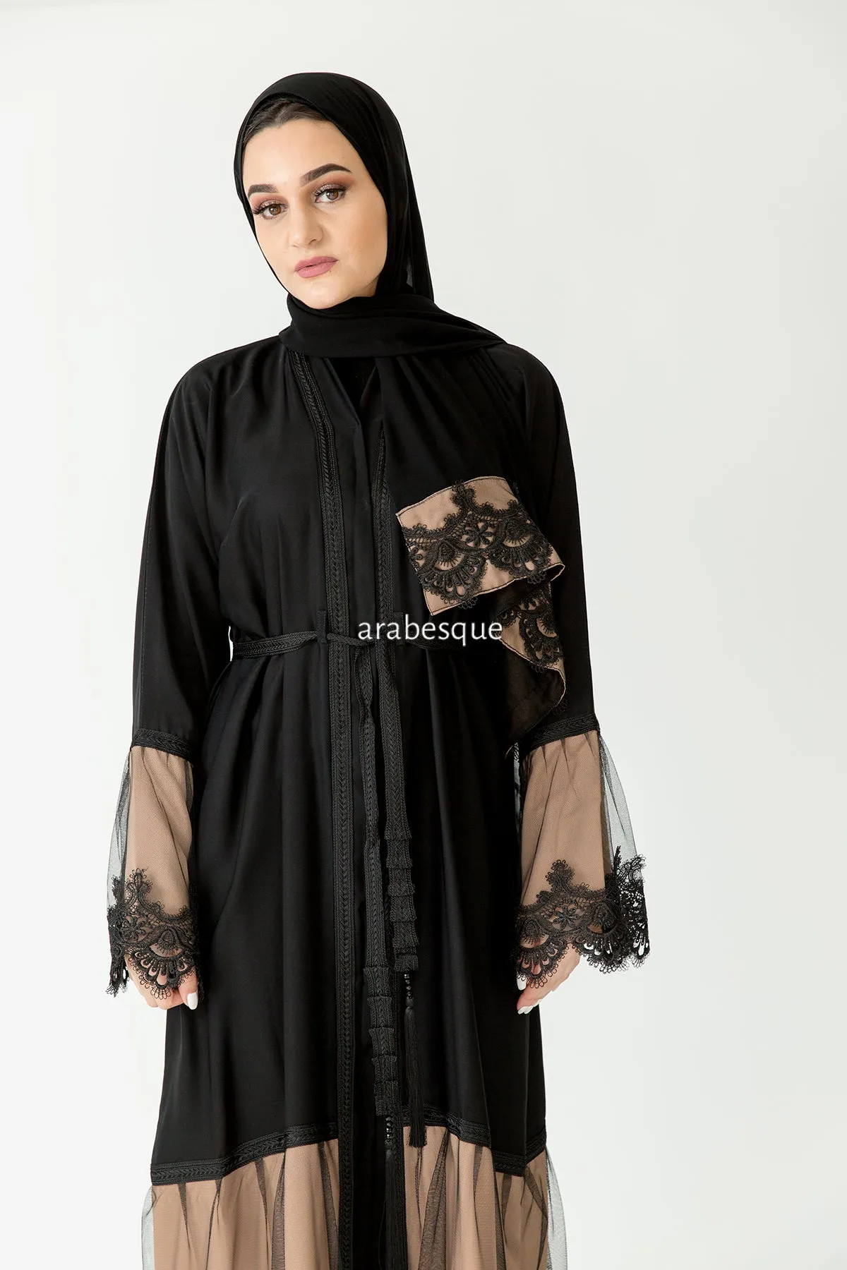 Open Abaya with Lace Detailing - 3 Colours