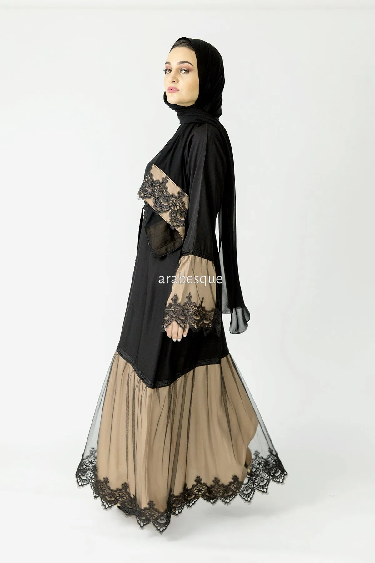 Open Abaya with Lace Detailing - 3 Colours