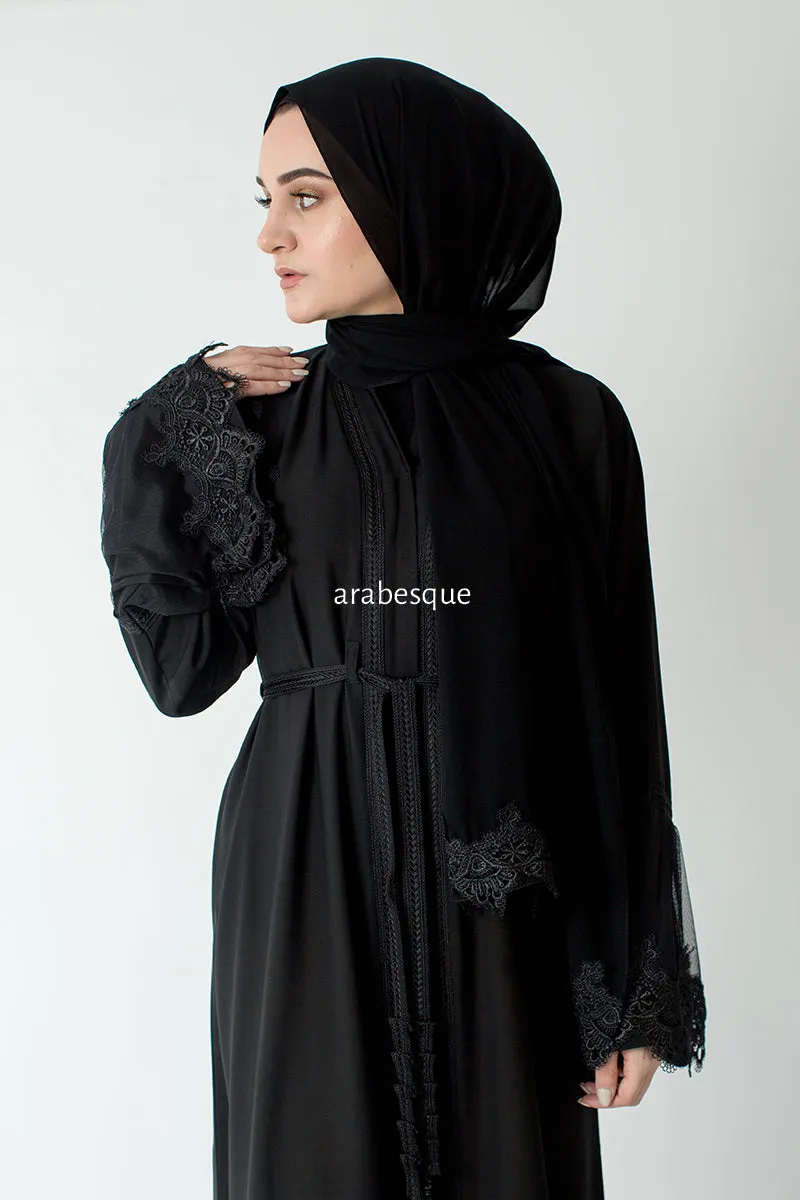 Open Abaya with Lace Detailing - 3 Colours