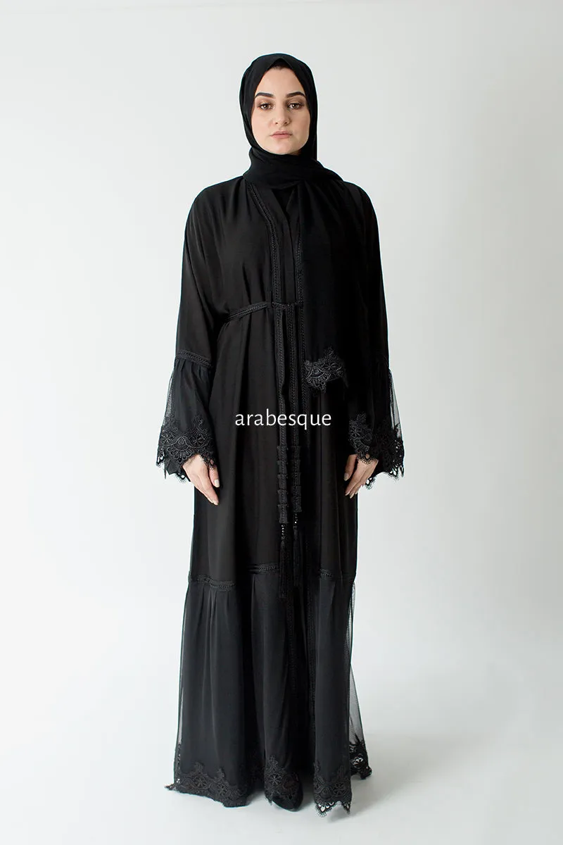 Open Abaya with Lace Detailing - 3 Colours