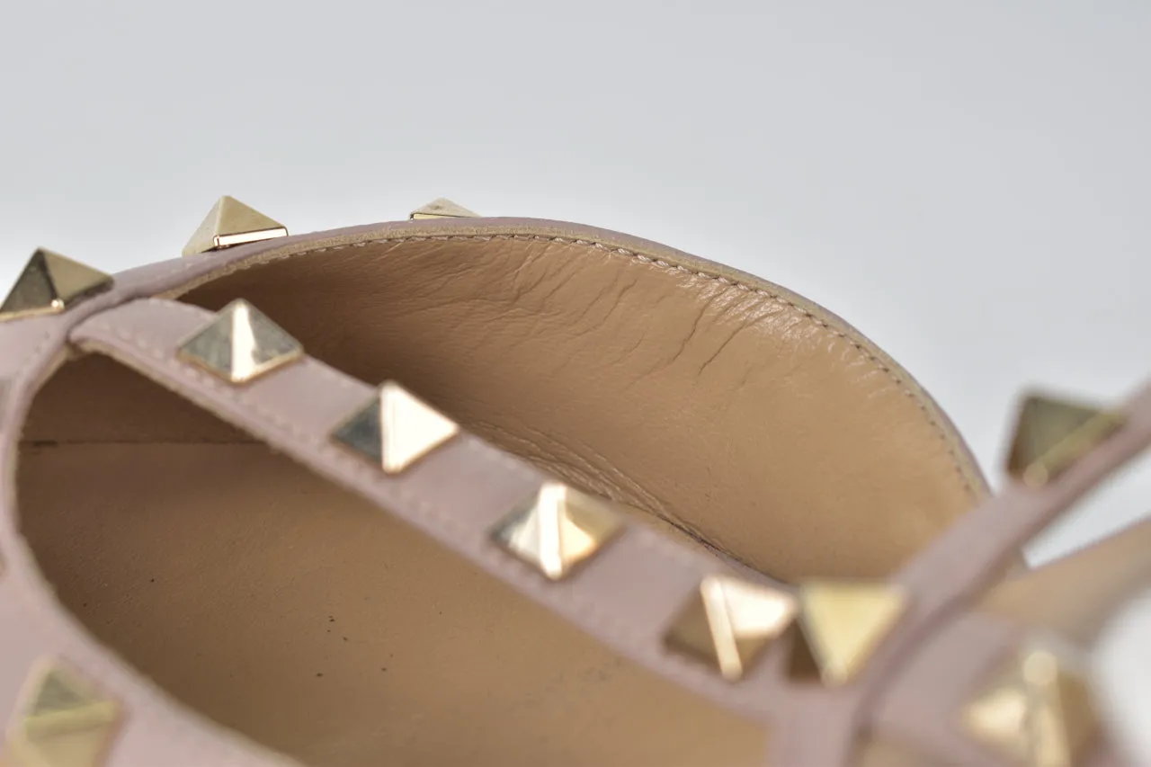 Patent Rockstud Caged Heels in Nude