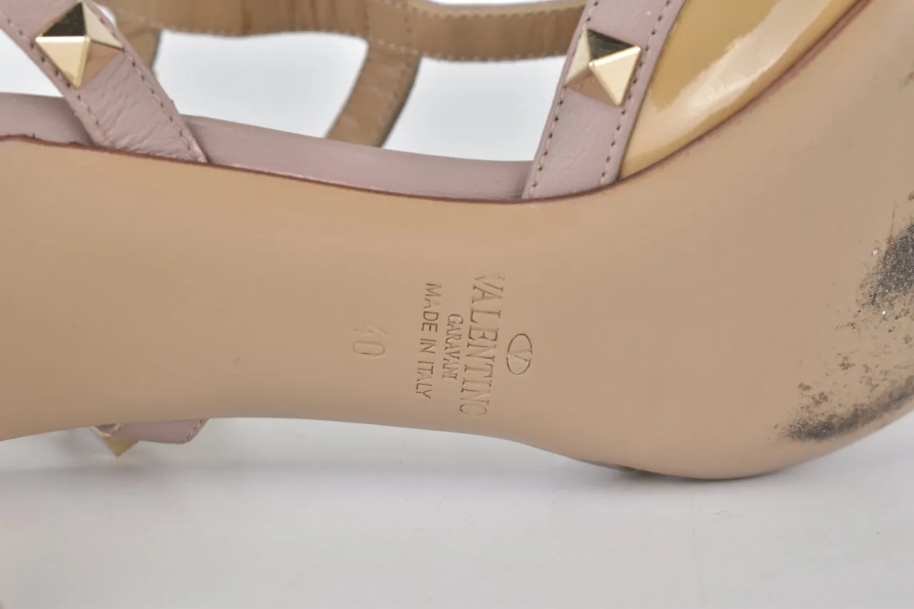 Patent Rockstud Caged Heels in Nude